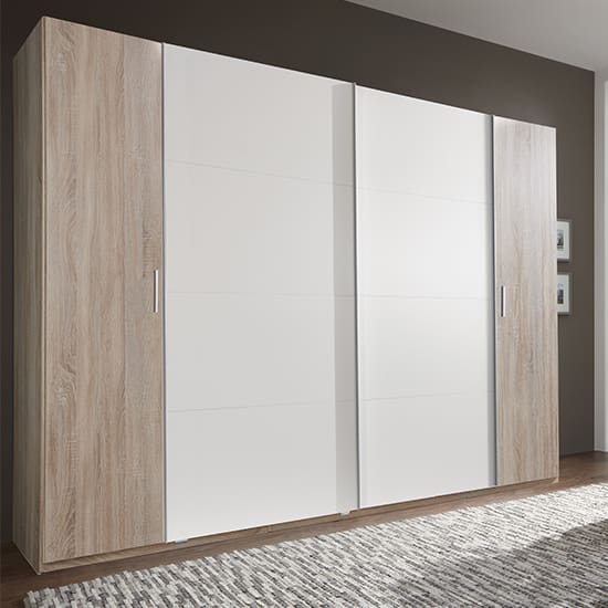 lotto sliding door wooden wide wardrobe oak white