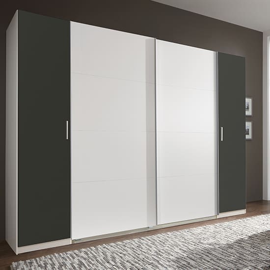 lotto sliding door wooden wide wardrobe white graphite