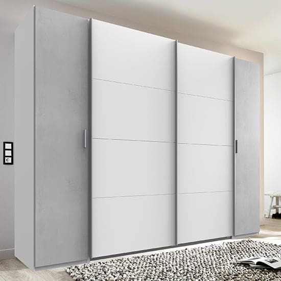 lotto sliding door wooden wide wardrobe white light grey