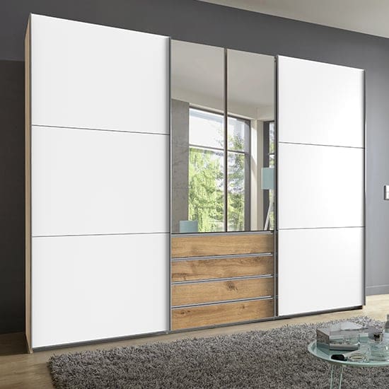 magic mirrored wooden sliding door wide wardrobe planked oak