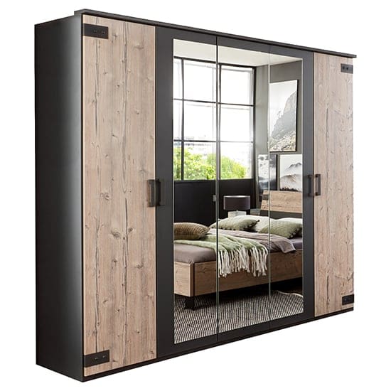 malmo mirrored wide wardrobe silver graphite