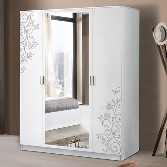 mayon 4 doors wardrobe flower pattern white gloss