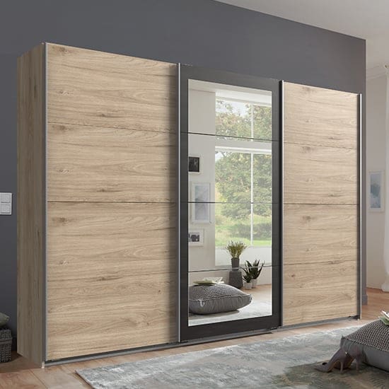 minden sliding door wide wardrobe hickory oak graphite