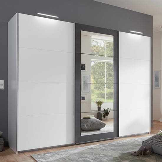 minden sliding door wooden wide wardrobe white graphite