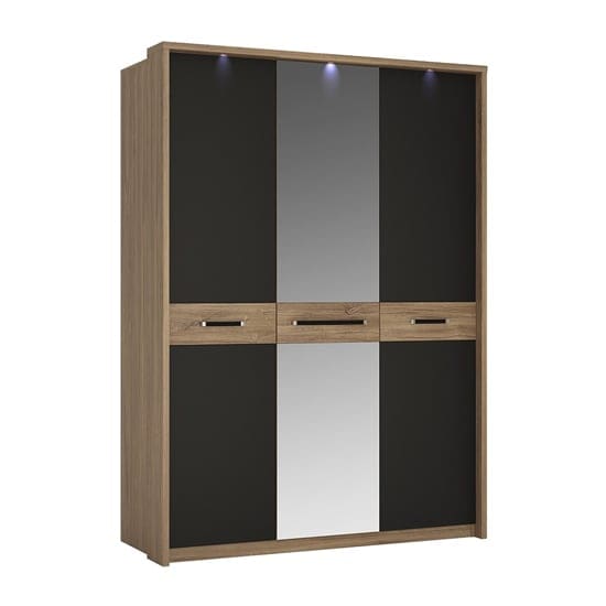 moneti led mirrored 3 doors wardrobe oak matt black