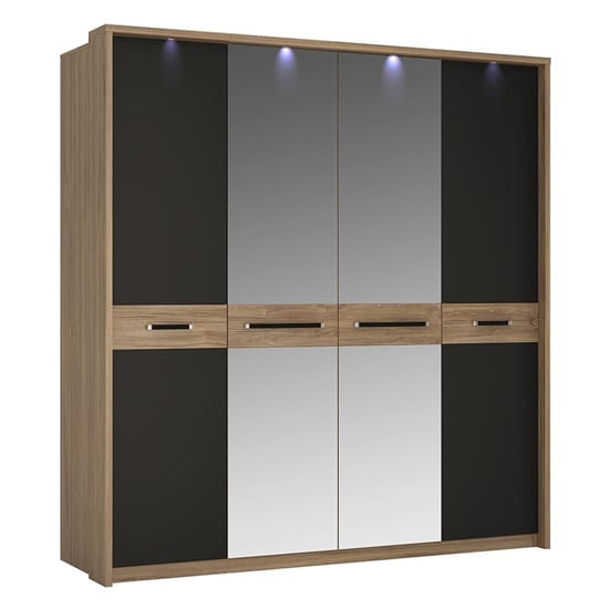 moneti led mirrored 4 doors wardrobe oak matt black