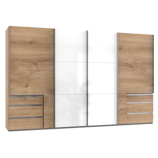 moyd mirrored sliding wide wardrobe white planked oak 4 door