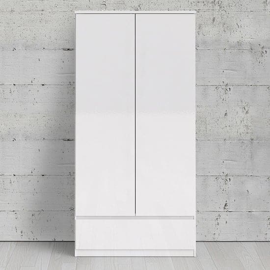 nakou high gloss 2 doors 1 drawer wardrobe white