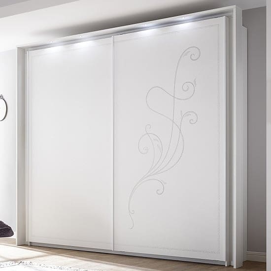 nevea led sliding wooden door wardrobe serigraphed white