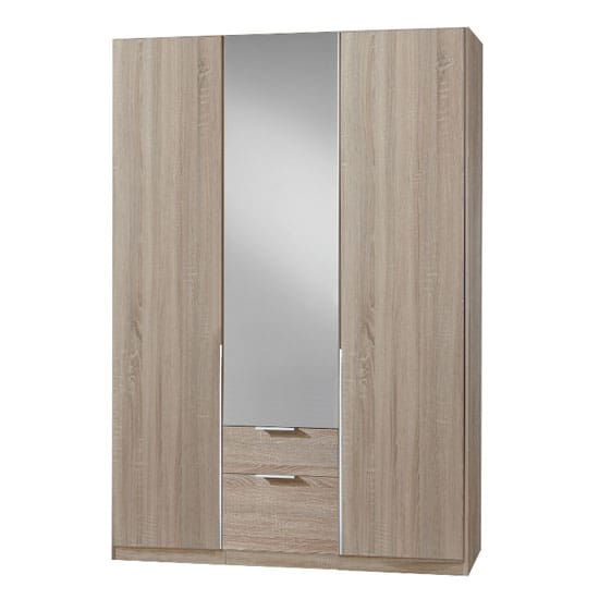 new york mirrored 3 doors wardrobe oak