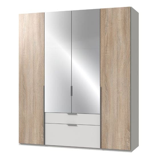 new york mirrored 4 doors wardrobe oak white