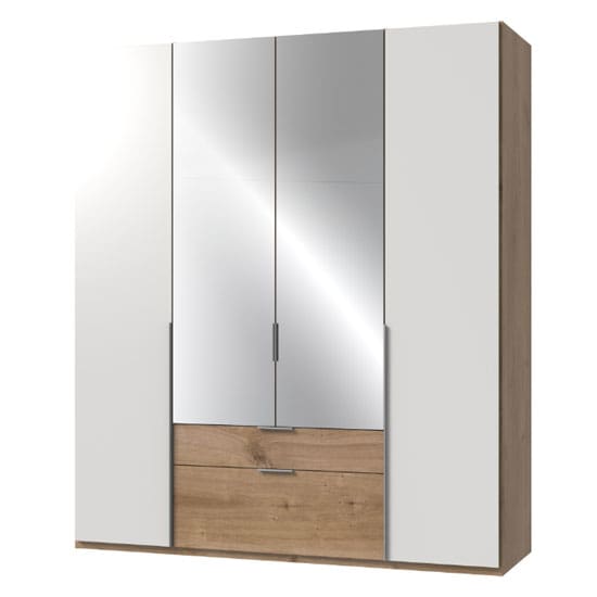 new york mirrored 4 doors wardrobe white planked oak