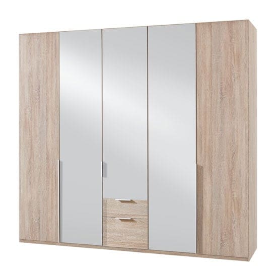 new york mirrored 5 doors wardrobe oak