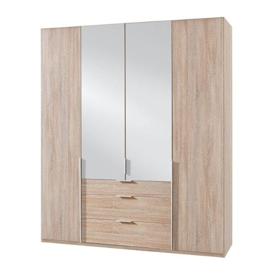 new york tall mirrored 4 doors wardrobe oak