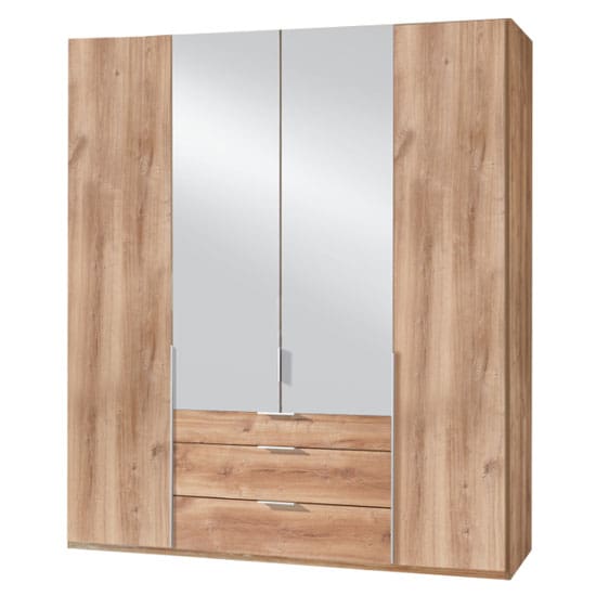 new york tall mirrored 4 doors wardrobe planked oak