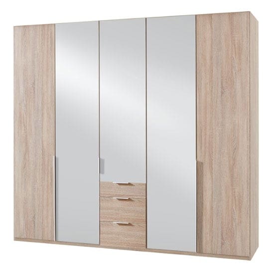 new york tall mirrored 5 doors wardrobe oak