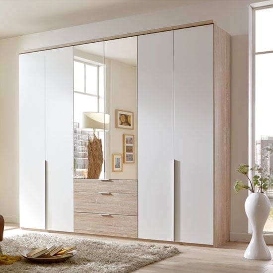 new york tall mirrored 6 doors wardrobe white oak