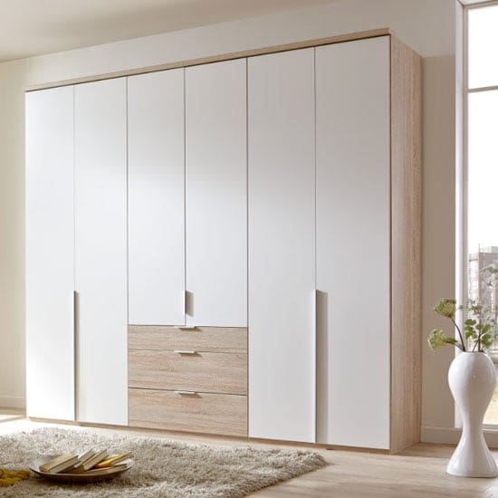 new york tall wooden 6 doors wardrobe white oak