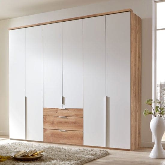 new york tall wooden 6 doors wardrobe white planked oak