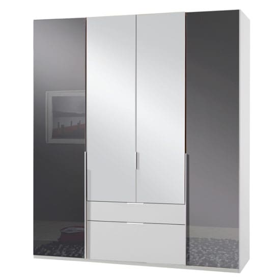 new zork mirrored 4 doors wardrobe gloss grey white