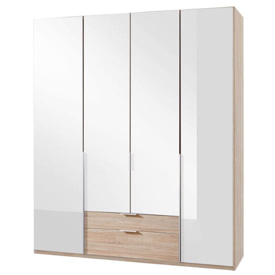 new zork mirrored 4 doors wardrobe gloss white oak