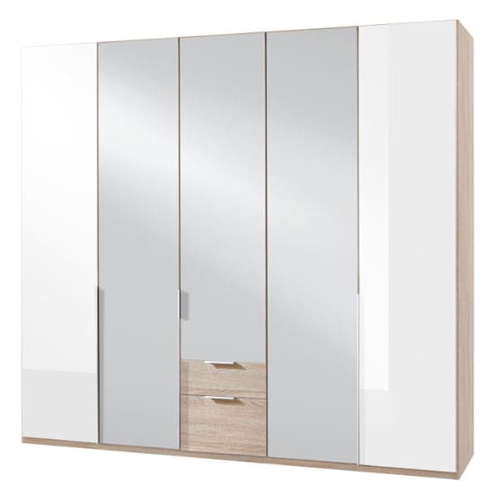 new zork mirrored 5 doors wardrobe gloss white oak