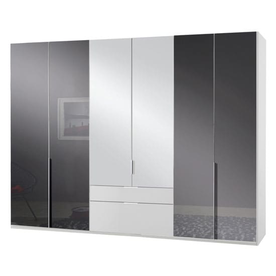 new zork mirrored 6 doors wardrobe gloss grey white