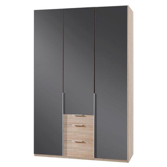 new zork tall 3 doors wardrobe gloss grey oak