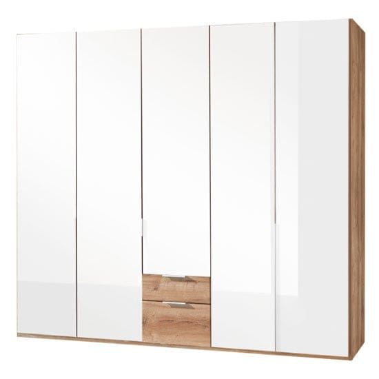 new zork wooden 5 doors wardrobe gloss white planked oak