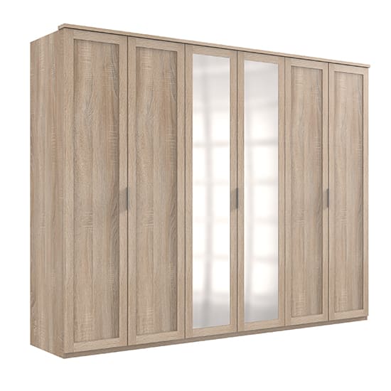 newport mirrored wooden wide wardrobe oak 2 mirrors