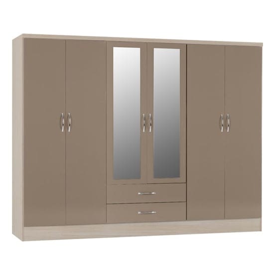 nunky gloss 6 door 2 drawer wardrobe oyster light oak