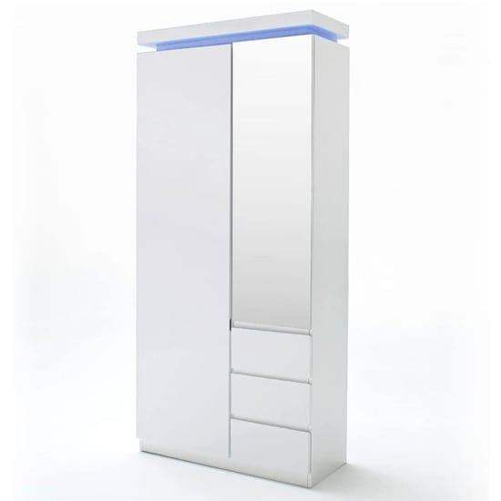 ocean led wardrobe high gloss white 1 door 3 drawers