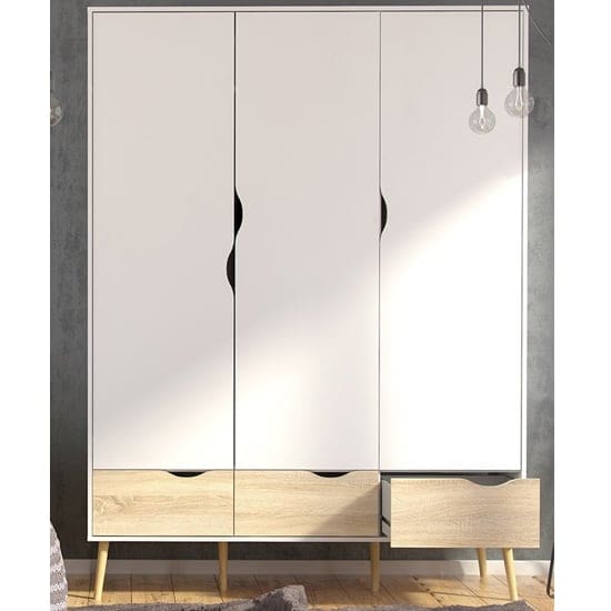 oklo 3 doors 3 drawers wardrobe white oak