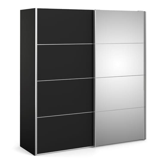 opim mirrored sliding doors wardrobe black 2 shelves