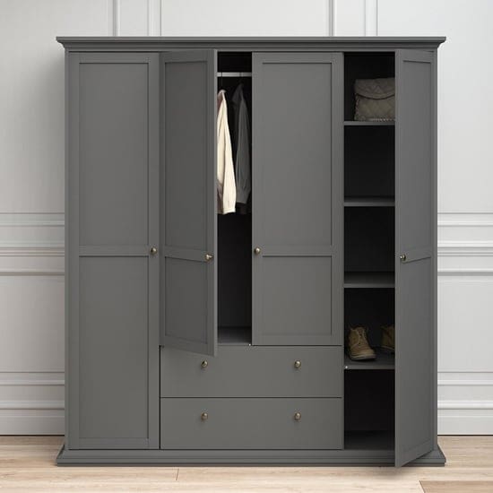 paroya wooden 4 doors 2 drawers wardrobe matt grey