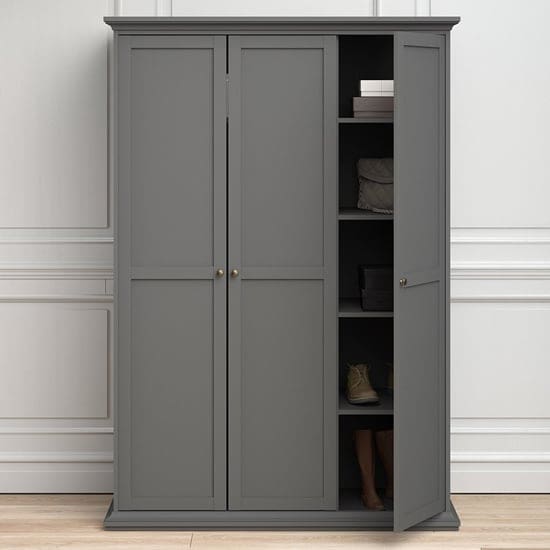 paroya wooden triple door wardrobe matt grey