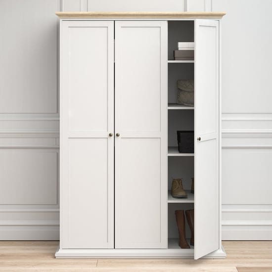 paroya wooden triple door wardrobe white oak