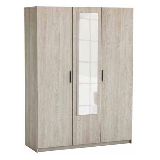 prizy mirrored wooden 3 doors wardrobe shannon oak