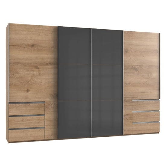 royd mirrored sliding wide wardrobe grey planked oak 4 doors