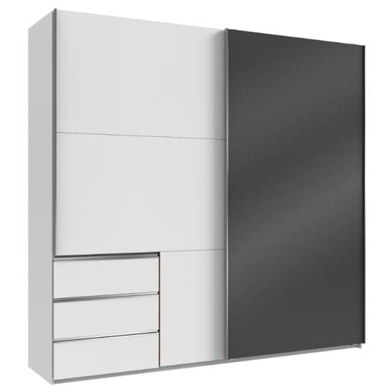 royd mirrored sliding wide wardrobe grey white