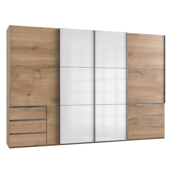 royd mirrored sliding wide wardrobe white planked oak 4 door