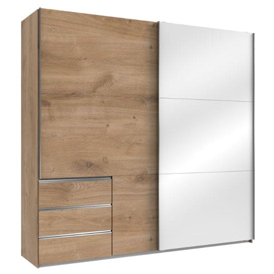 royd mirrored sliding wide wardrobe white planked oak