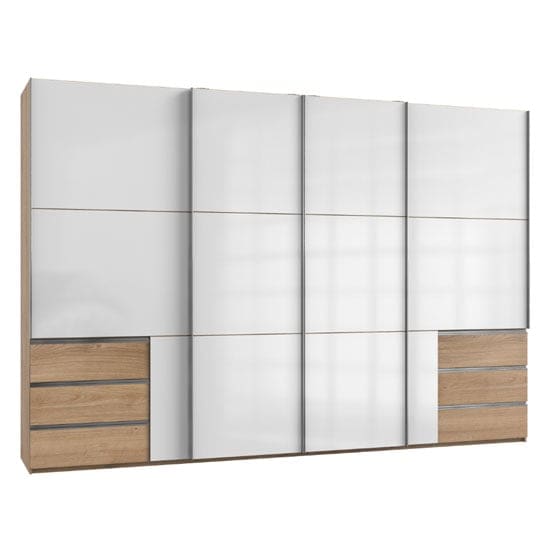 royd sliding wide wardrobe white planked oak 4 doors