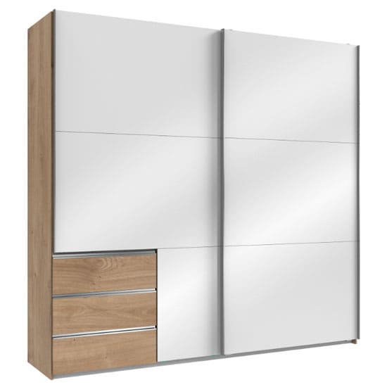 royd wooden sliding wide wardrobe white planked oak