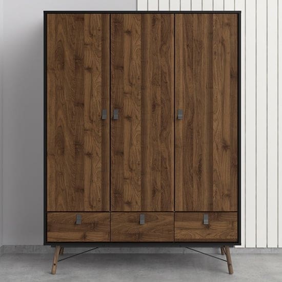 rynok wooden triple door wardrobe matt black walnut