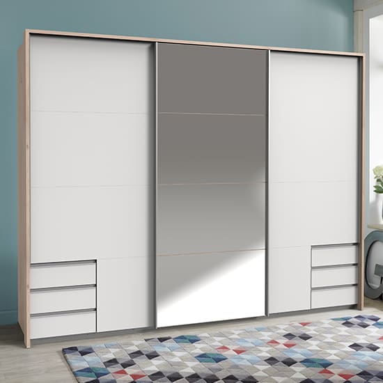 seattle sliding door mirrored w wardrobe white hickory oak