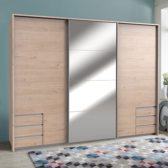 seattle sliding door mirrored wide wardrobe hickory oak