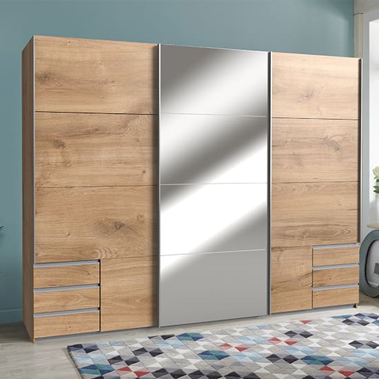 seattle sliding door mirrored wide wardrobe planked oak