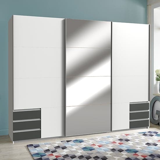 seattle sliding door mirrored wide wardrobe white graphite