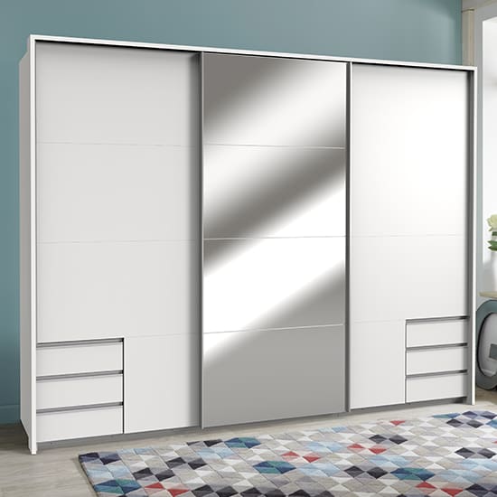 seattle sliding door mirrored wide wardrobe white